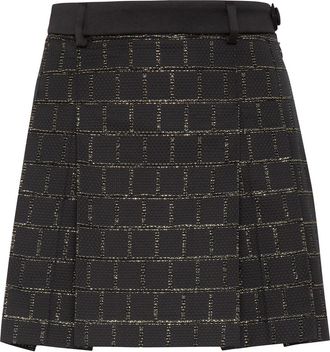 Philipp Plein Sartorial Geplooide Jacquard Minirok - Dames - Korte rokken - Zwart - L - Wol - Rokken