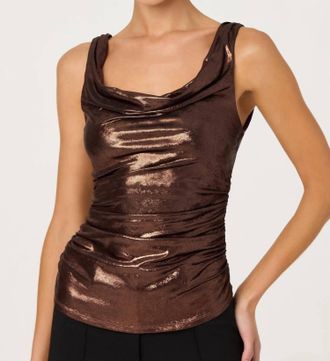 Astr Leanne Cowl Neck Sleeveless Top In Brown