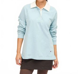 Clare Vivier Le Rugby Embroidered Oui Top In Dusty Blue