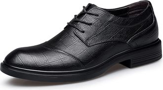 Generic Formal Shoes for Men Lace Up Cap Toe Round Burnished Toe Derby Shoes Leather Slip Resistant Rubber Sole Block Heel Party(Black,10.5 UK)