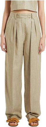 Marella Twill Broek - Dames - Broeken - Groen - Maat: M Linnen