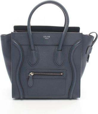 Celine Navy Leather Handbag Tote Bag (Pre-Owned)