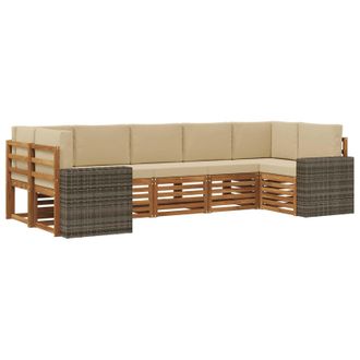 vidaXL Conjunto De Sof&aacute; Seccional 7 Pcs Natural Y Beige Poli&eacute;ster Vidaxl