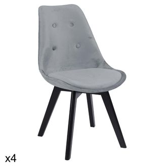 Happy Garden Lote de 4 sillas en terciopelo gris y madera de haya negra