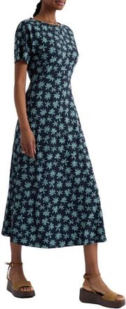 Seasalt Cornwall Mirva Floral Stretch Organic Cotton Jersey Midi Dress in Tropic Bloom Maritime at Nordstrom, Size 14
