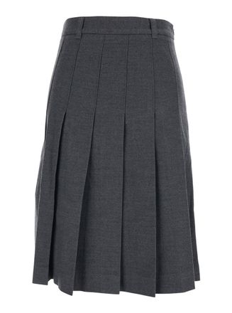 Dunst Grey Pleated Midi Skirt With Belt Loops And Side Concealed Closure In Wool Woman
