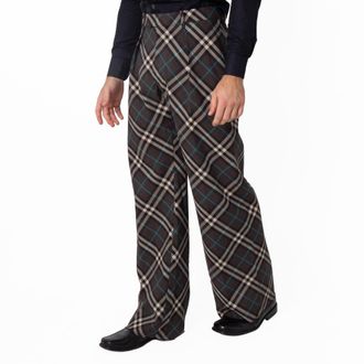 Burberry Check Pattern Oversized Wool Blend Trousers, Brand Size 46 ( US Size 31.1 )