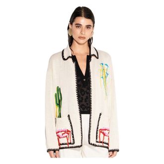 Akep Cardigans, female, White, Size: XS Cardigan with decorative patches and contrast trim