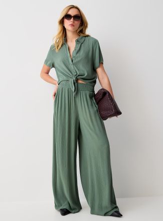 Vero Moda Womens Wrinkled texture flowy wide-leg pant