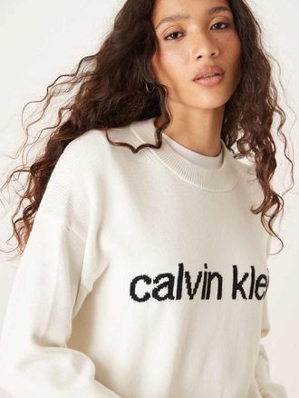 Calvin Klein Jeans Maglione lavorato color crema con logo-Bianco