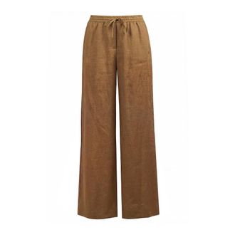 ottod'Ame Wide Trousers, female, Green, Size: 2XS Linen Trousers with Contrast Band