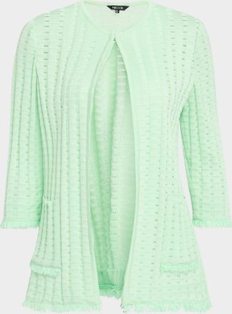 Misook Heritage Fringe-Trim Tonal Burnout Knit Jacket