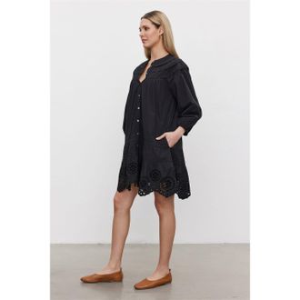 Velvet Womens by and V-Neck Knee Length Shift Dress in Black - Size 12 UK