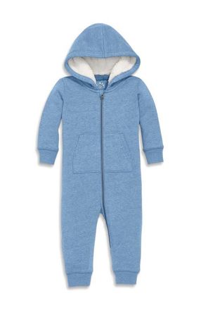 primary Baby Teddy Fleece-Lined Zip Romper in Heather Vintage Blue at Nordstrom, Size 18-24M