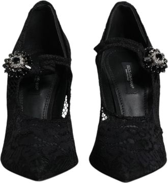 Dolce & Gabbana Black Lace Crystals Mary Jane Pumps Womens Shoes (Pre-Owned)