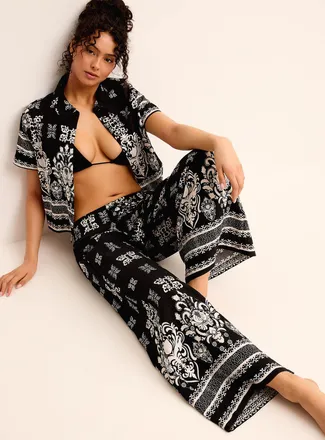 Simons Womens Ornamental pattern wide-leg pant