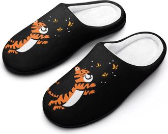 Generic Tiger And Butterfly Funny Mens Cotton Slippers Soft Non-Slip Rubber Sole House Slipper Indoor Outdoor