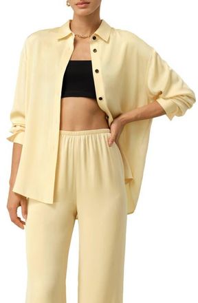 LilySilk Stretch Double Georgette Oversized Shirt in Butter at Nordstrom, Size X-Small