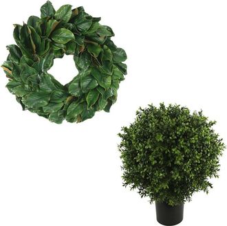 Creative Displays Inc. 24In Classic Holiday Magnolia Wreath With Uv-Rated Boxwood Drop-In