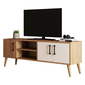 Dmora Mueble Tv Brugine, Un Estante, 3 Puertas, 4 Compartimentos, 150x34x52h Cm Roble Marr&oacute;n