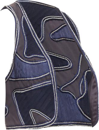3.1 Phillip Lim blue silver dome studded silk lined patchwork vest US4 S
