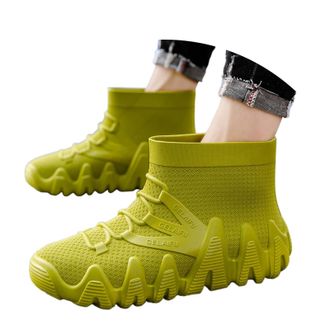 Generic Mens Rain Boots Slip Work Shoes Thick Sole Mid Calf Outdoor Hiking Fishing Gardening Rubber Boots For Men (Green, 5.5)