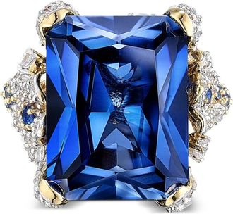 Anabela Chan 18kt gold vermeil Kashmir Cinderella sapphire and diamond ring - women - Lab-Grown Simulated White Diamond/18K Yellow & White Gold &