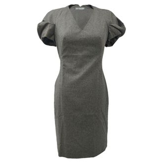 Alexander McQueen Alexander McQueen midi-jurk met pofmouwen in grijze wol