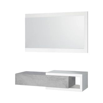 No Brand No Brand - Kit Mobile Ingresso 1cassetto + 1 Specchio noon Bianco E Cemento