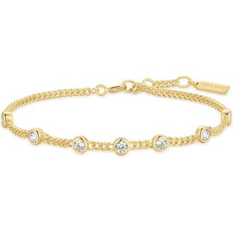 Ania Haie Bezel Cubic Zirconia Station Chain Bracelet in Shiny Gold at Nordstrom