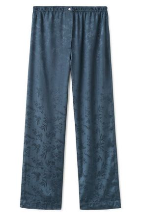 Mango Jacquard Satin Pajama Pants in Night Blue at Nordstrom, Size Small