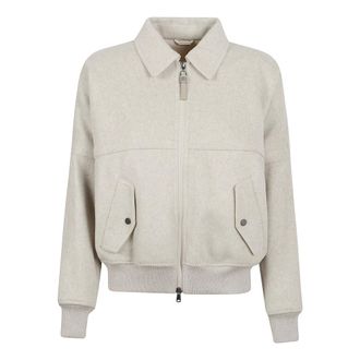Brunello Cucinelli Beige Zip Jacket with Ribbed Hem