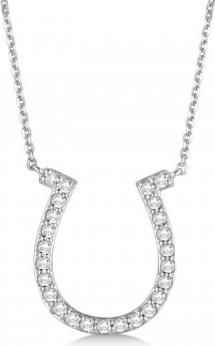 Allurez Pave Set Diamond Horseshoe Pendant Necklace 14k White Gold 0.40ct