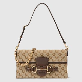 Gucci Horsebit Ristretto Medium Shoulder Bag, Beige, GG Canvas