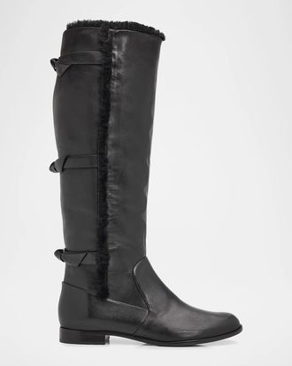 Alexandre Birman Lolita Shearling-Trimmed Leather Tall Boots