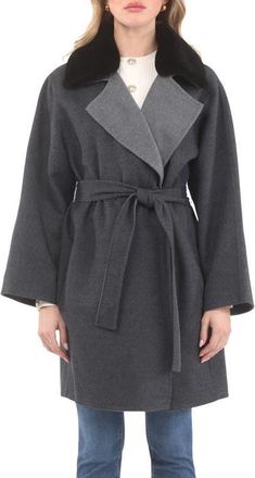 Gorski Reversible Wool Coat w/ Detachable Genuine Shearling Collar in Dark Gray/gray/black at Nordstrom, Size Medium