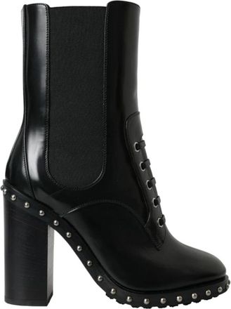 Dolce & Gabbana Lace Up Studded Boots - Dames - Laarzen met Hak - Zwart - 36 EU - Leer - Schoenen