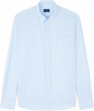 Paul & Shark Gestreept katoenen J-Fit shirt - Heren - Casual Overhemden - Blauw - 5XL - Katoen - Overhemden