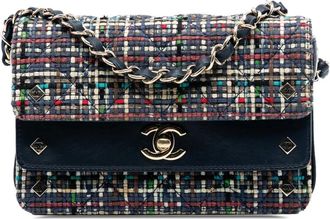 Chanel 2016-2017 Mini CC Quilted Mixed Fibers and Lambskin Double Flap crossbody bag - Blu