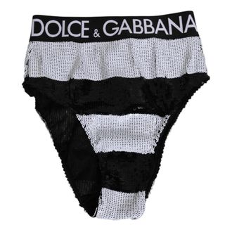 Dolce & Gabbana Zwart Wit Paillet Hoge Taille Slipje - Dames - Onderbroek - Wit - S - Pailletten - Ondergoed