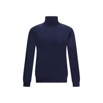 Valentino Blue Fleece Wool Mens Turtleneck