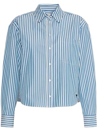 Weekend Cropped Button-Up Shirt with Vertical Stripes and Relaxed Fit