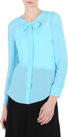 Moschino Ladies Light Blue Bow Detail Long-Sleeved Blouse, Brand Size 38 (US Size 4)