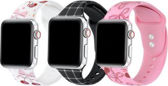 Posh Tech Assorted 3-Pack Silicone Apple Watch Watchbands in Black/Pink/White at Nordstrom, Size 44