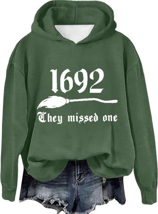 Generic HUIFUAO Halloween Sweatshirt Women Funny Witch Hoodies Plus Size Halloween Costumes Outfits Autumn Long Sleeve Pullover Tops with Pockets (Army Green,