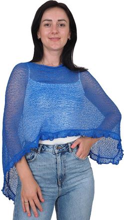 Mimosa Ladies Plain Stretch Lace Fish Net Bali Crochet Batwing Frill Small Poncho