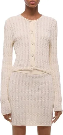 Helmut Lang Cable Stitch Crop Cardigan in Ivory at Nordstrom, Size X-Small