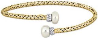 Delmar Cultured Freshwater Pearl & Cubic Zirconia Bypass Bracelet in White at Nordstrom Rack