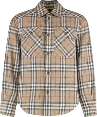 Burberry Geruit katoenen overhemd - Heren - Casual Overhemden - Beige - M - Katoen - Overhemden