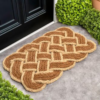 Jonathan Y Designs Maeve Classic Coastal Scalloped Basketweave Coir Indoor/Outdoor DoorMat in Natural/bleach at Nordstrom